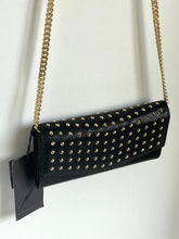 Load image into Gallery viewer, Brian Atwood Clutch Crossbody Women Small Black Leather Envelope Gold Studded