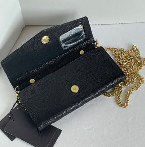 Brian Atwood Clutch Crossbody Women Small Black Leather Envelope Gold Studded