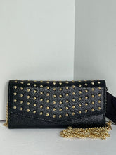 Load image into Gallery viewer, Brian Atwood Black Leather Studded Chain Wallet Clutch