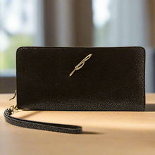 Load image into Gallery viewer, Brian Atwood Zip Wallet Wristlet Womens Black Large Leather Slim Accordian Belle