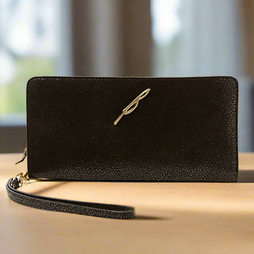 Brian Atwood Zip Wallet Wristlet Womens Black Large Leather Slim Accordian Belle