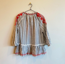 Load image into Gallery viewer, Kate Spade Top Womens Medium Gray V-Neck Striped Embroidered Cotton Peplum