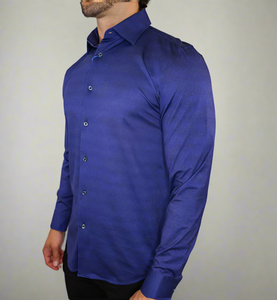 Bugatchi OoohCotton Stretch Shirt Mens XL Blue Easy Care Comfort Stretch Dress