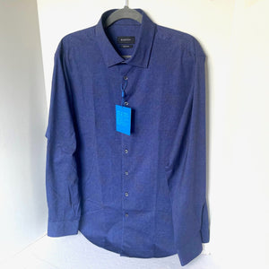 Bugatchi OoohCotton Stretch Shirt Mens XL Blue Easy Care Comfort Stretch Dress