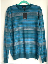 Load image into Gallery viewer, Bugatchi Sweater Mens Medium Blue Wool Cashmere Crewneck Striped Knit Italy