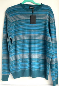 Bugatchi Sweater Mens Medium Blue Wool Cashmere Crewneck Striped Knit Italy