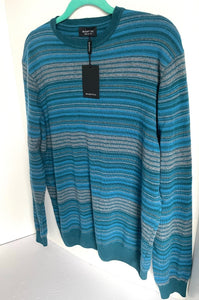 Bugatchi Sweater Mens Medium Blue Wool Cashmere Crewneck Striped Knit Italy