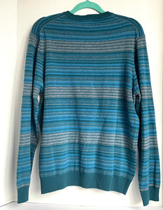 Bugatchi Sweater Mens Medium Blue Wool Cashmere Crewneck Striped Knit Italy