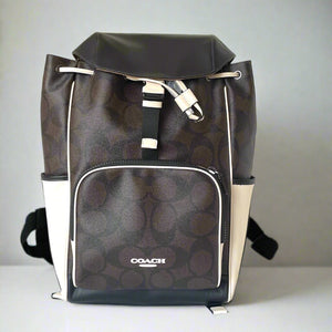 carriage backpack coach Coach Racer Backpack Walnut Chalk Colorblock Signature Canvas Leather – Luxe Fashion Finds