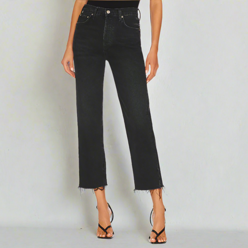 Citizens of Humanity Florence Wide Straight Jeans Womens 31 Black Crop Stormy