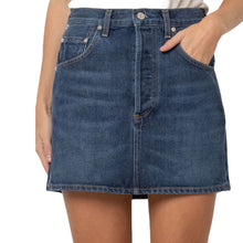 Load image into Gallery viewer, Citizens of Humanity Eden Denim Mini Skirt A-Line Blue Notions Organic Cotton