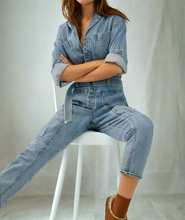 Load image into Gallery viewer, Citizens of Humanity Willa Denim Utility Jumpsuit Small Blue Tapered Leg Relaxed