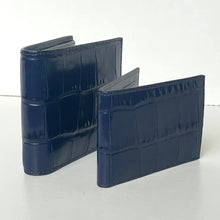 Load image into Gallery viewer, Blue leather wallet with crocodile texture on a white background