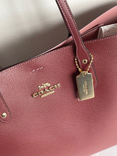 Load image into Gallery viewer, Coach 72673 Town Tote Red Wine Leather Large Shoulder Bag Pebbled Gold
