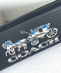 Coach Accordion Wallet C7014 Horse And Carriage Black Leather Continental Zip
