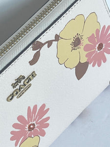 Coach Accordion Zip Wallet Womens Leather C9014 Floral 70s Print Slim Off White