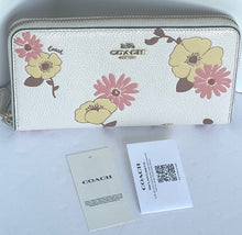 Load image into Gallery viewer, Coach Accordion Zip Wallet Womens Leather C9014 Floral 70s Print Slim Off White