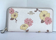 Load image into Gallery viewer, Coach Accordion Zip Wallet Womens Leather C9014 Floral 70s Print Slim Off White