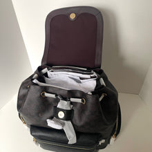 Load image into Gallery viewer, Black backpack with open front compartment on a white background