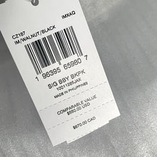 Load image into Gallery viewer, Product tag with barcode and text on a gray background