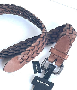 Coach Belt Mens Medium Brown Leather Harness Prong Buckle Woven Braided