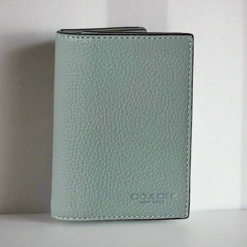 CoachBifoldCardCaseWalletMensGrayPebbledLeatherSlimCS476_2