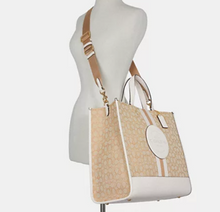 Load image into Gallery viewer, Coach C8418 Dempsey Tote 40 Signature Jacquard Stripe Leather Patch Beige