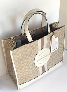 Coach C8418 Dempsey Tote 40 Signature Jacquard Stripe Leather Patch Beige