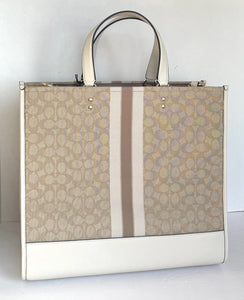 Coach C8418 Dempsey Tote 40 Signature Jacquard Stripe Leather Patch Beige