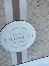 Load image into Gallery viewer, Coach C8418 Dempsey Tote 40 Signature Jacquard Stripe Leather Patch Beige