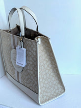 Load image into Gallery viewer, Coach Dempsey Tote 40 Signature Jacquard Stripe C8418 Leather Patch Beige