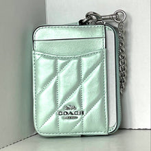 Load image into Gallery viewer, Coach CBL77 Quilted Zip Card Case Pearlized Leather ID Wallet Chain Strap ORGPKG