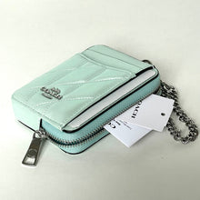 Load image into Gallery viewer, Coach CBL77 Quilted Zip Card Case Pearlized Leather ID Wallet Chain Strap ORGPKG