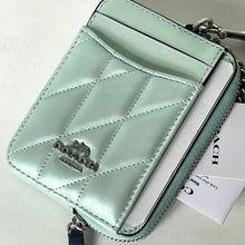 Load image into Gallery viewer, Coach CBL77 Quilted Zip Card Case Pearlized Leather ID Wallet Chain Strap ORGPKG