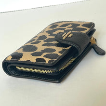 Load image into Gallery viewer, Leopard print wallet with gold zipper on a white background