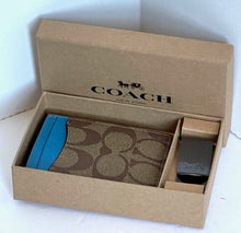Load image into Gallery viewer, Coach CF341 3 In 1 Card Case Money Clip Blue Signature Canvas Leather Gift Set