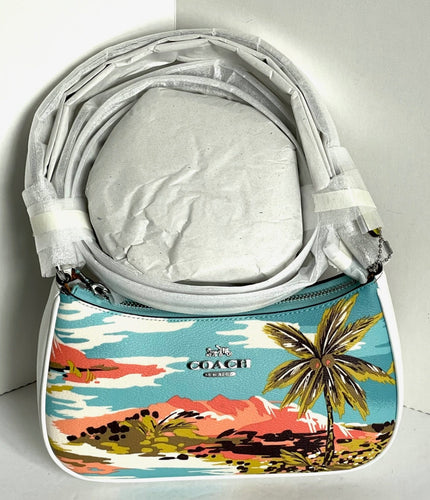 Coach CJ598 Teri Shoulder Bag Hawaiian Womens Small White Canvas Leather