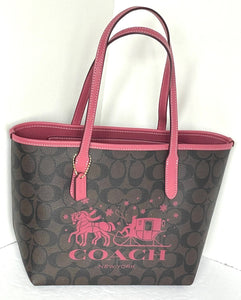 Coach CM183 Horse and Sleigh Mini City Tote Signature Coated Canvas Leather Bag