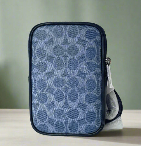 CoachCW364AdenCrossbodyShoulderBagBlueLeatherSignatureCanvasOrgPkg