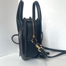 Load image into Gallery viewer, Black leather backpack with gold zipper on a white background