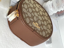Load image into Gallery viewer, Coach Canteen Crossbody CO986 Brown Leather Signature Jacquard Round ORG PKG