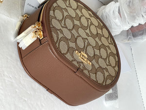 Coach Canteen Crossbody CO986 Brown Leather Signature Jacquard Round ORG PKG