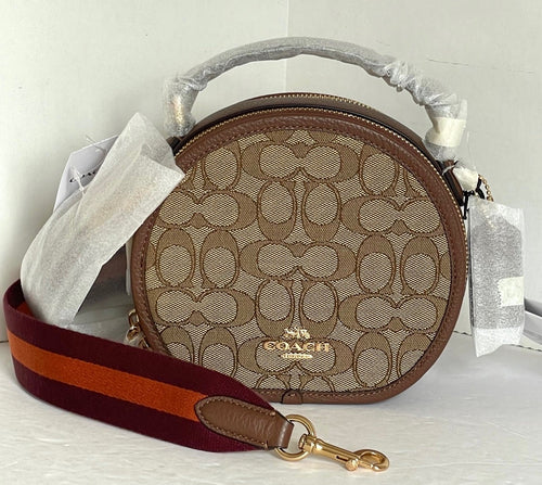 Coach Canteen Crossbody CO986 Brown Leather Signature Jacquard Round ORG PKG