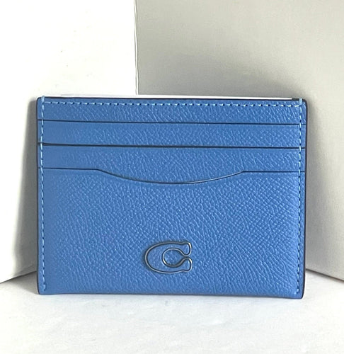 Coach Card Case CL253 Blue Crossgrain Leather Scratch Resistant Wallet Slim