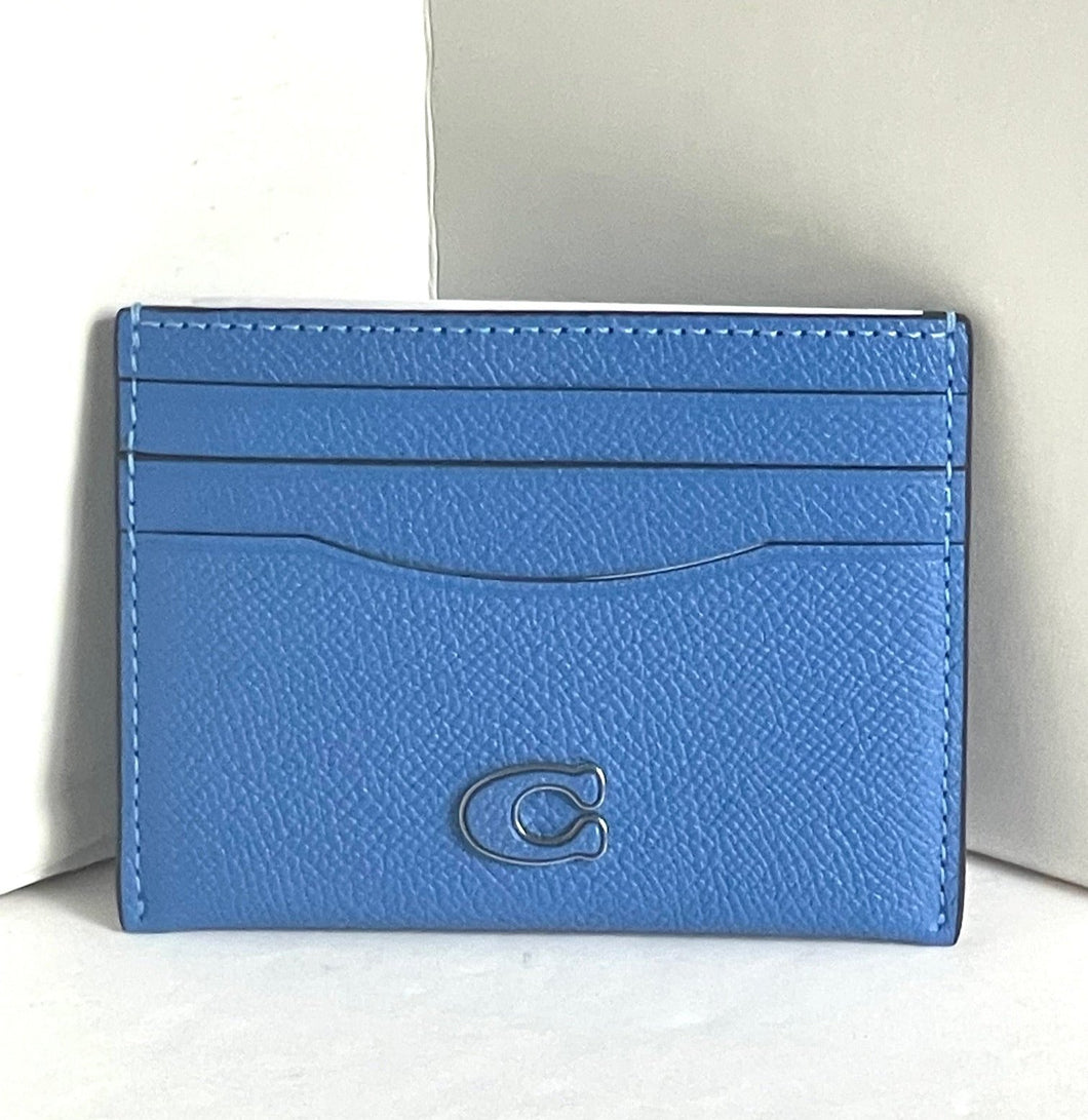 Coach Card Case CL253 Blue Crossgrain Leather Scratch Resistant Wallet Slim