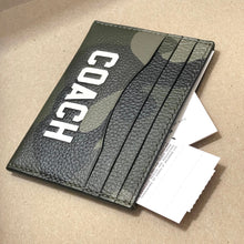 Load image into Gallery viewer, Coach Card Case Camo CZ002 Pebbled Leather Coach Graphic Slim Wallet Green