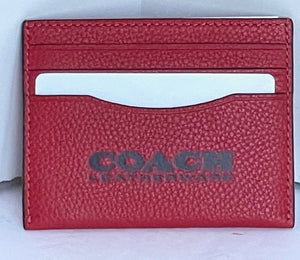Coach Card Case Mens Red Leather Slim Wallet Pebbled Graphic 6697