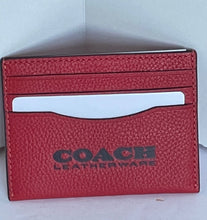 Load image into Gallery viewer, Coach Card Case Mens Red Leather Slim Wallet Pebbled Graphic 6697