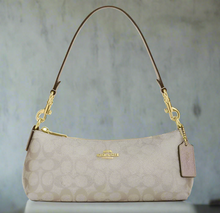 Load image into Gallery viewer, Coach Charlotte Shoulder Bag Signature Canvas Champagne CX580 Leather