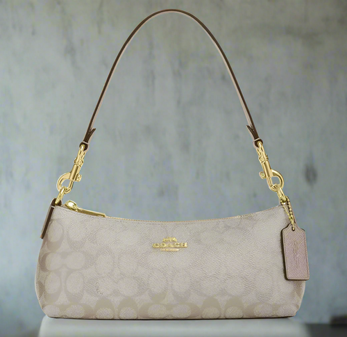 Coach Charlotte Shoulder Bag Signature Canvas Champagne CX580 Leather